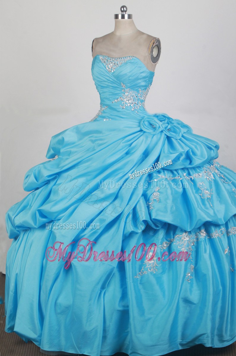 Appliques Pick Ups Aqua Blue Sweet 15 16 Birthday Dress with Beading