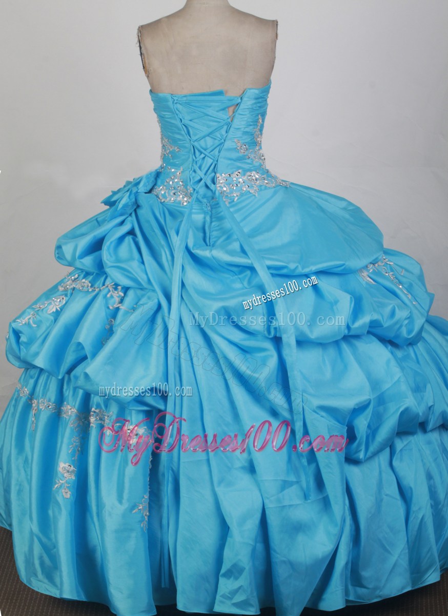 Appliques Pick Ups Aqua Blue Sweet 15 16 Birthday Dress with Beading