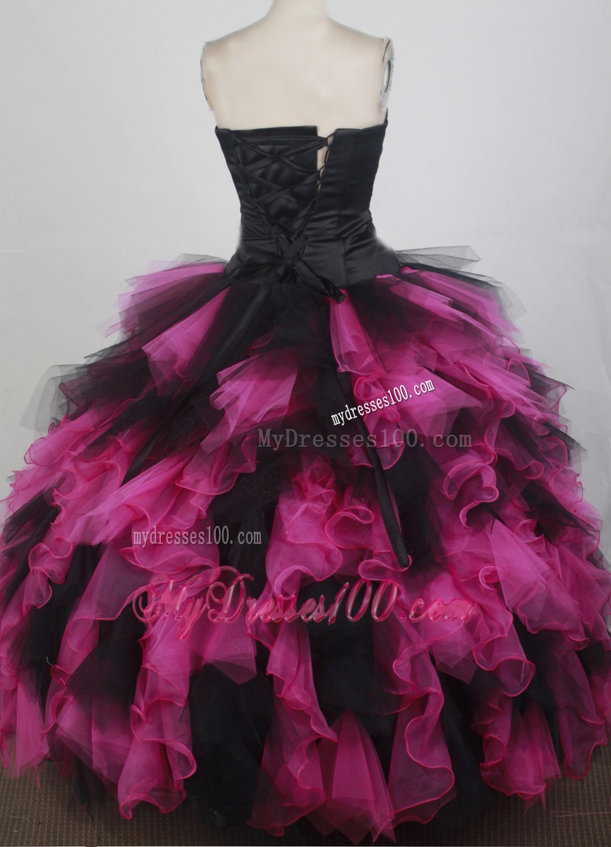 Red and Black Ruffles Sweetheart Beaded Organza 2013 Quinceanera Dresses