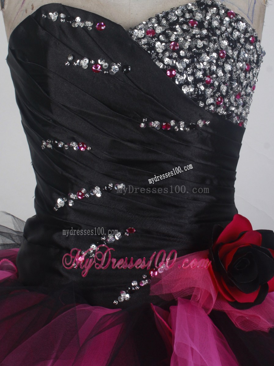 Red and Black Ruffles Sweetheart Beaded Organza 2013 Quinceanera Dresses