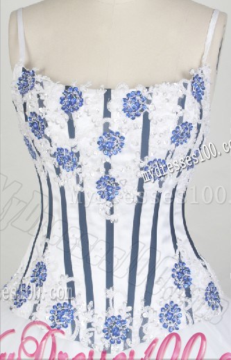 Spaghetti Straps Appliques White Ball Gown Cheap Sweet Sixteen Dresses