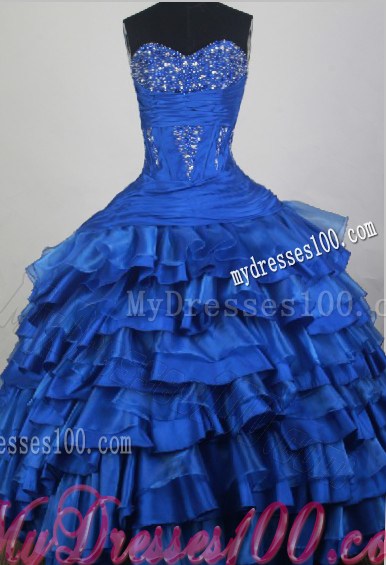 Royal Blue Ruffled Layers Beaded Sweetheart 2013 Quinceanera Party Dress