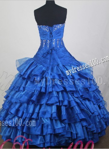 Royal Blue Ruffled Layers Beaded Sweetheart 2013 Quinceanera Party Dress