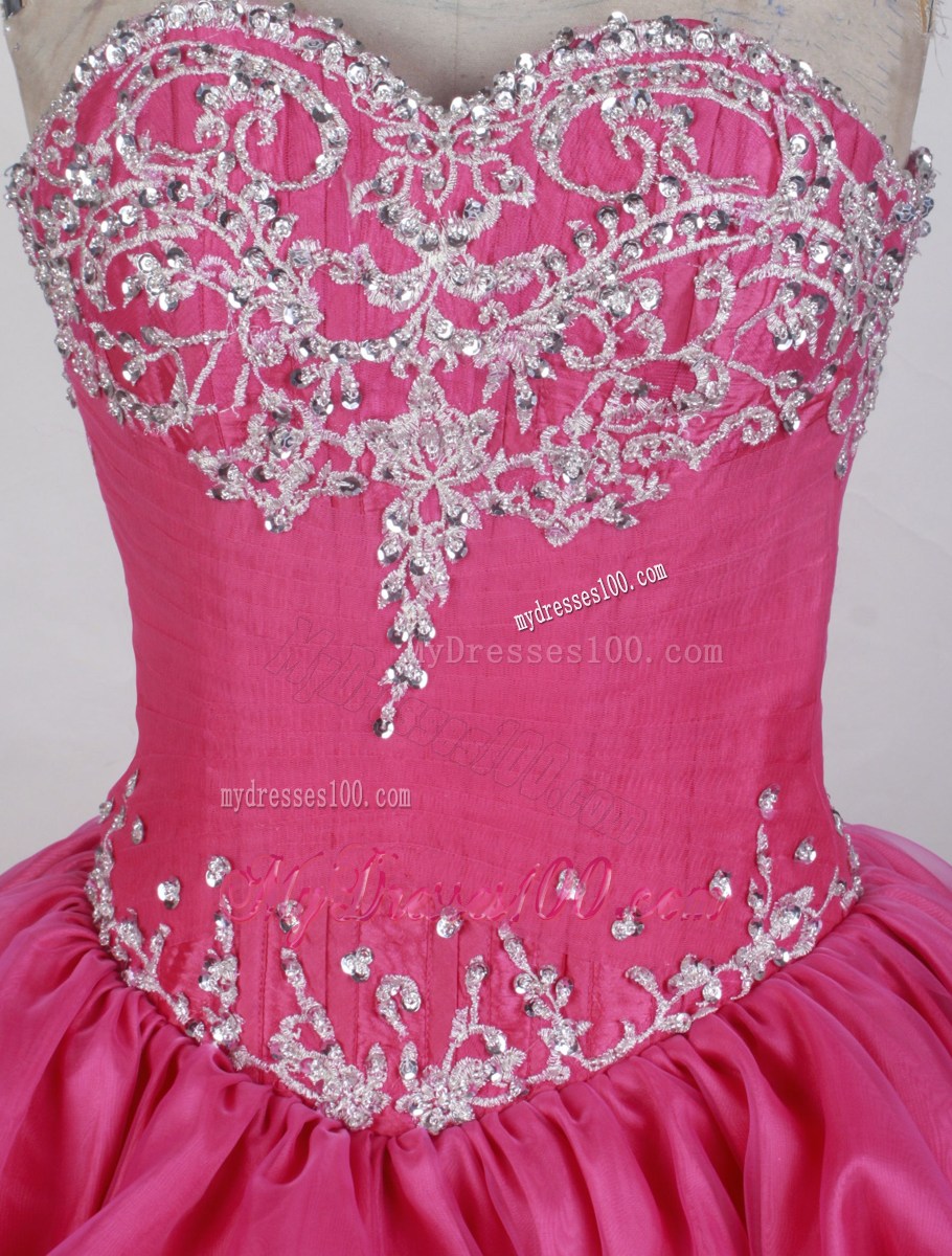 Appliques Sweetheart Pick Ups Ruffled Layers Hot Pink Dress for Quince