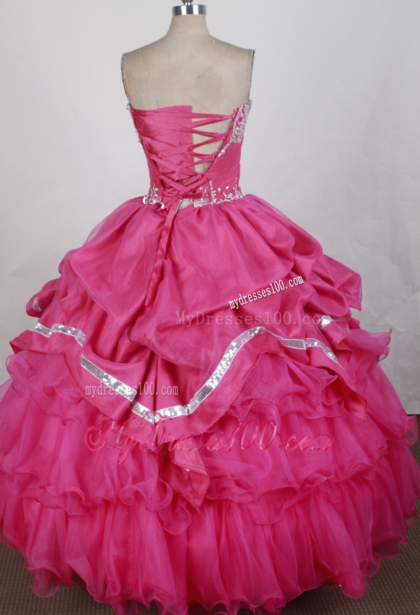 Appliques Sweetheart Pick Ups Ruffled Layers Hot Pink Dress for Quince