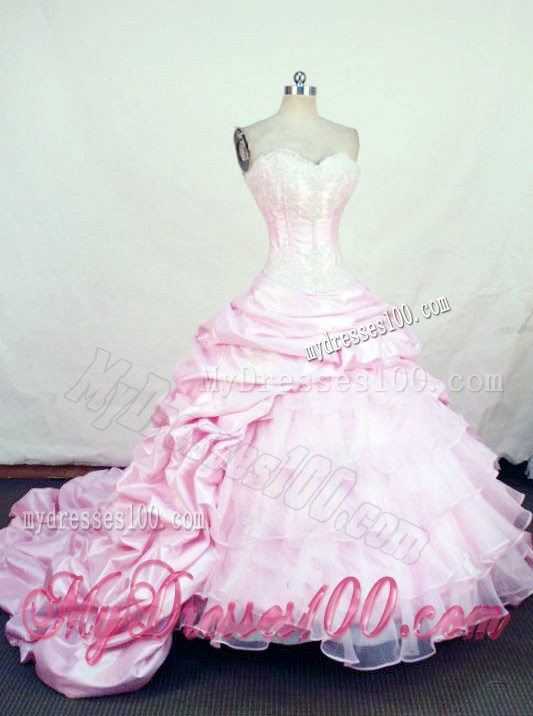 Pink Sweetheart Chapel Train and Pick-ups Sweet 15 Dress