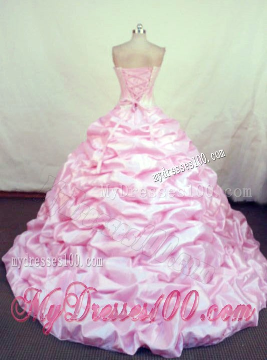 Pink Sweetheart Chapel Train and Pick-ups Sweet 15 Dress