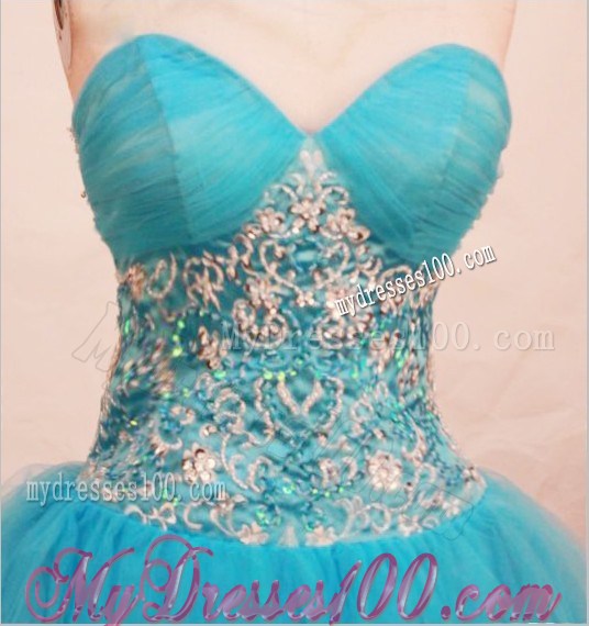 A-line Sweetheart with Appliques Aqua Blue Quinceanera Dress