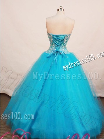 A-line Sweetheart with Appliques Aqua Blue Quinceanera Dress
