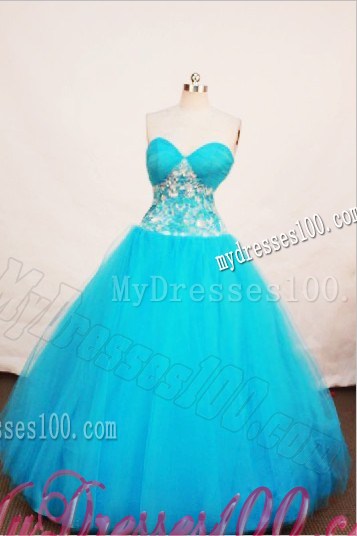 A-line Sweetheart with Appliques Aqua Blue Quinceanera Dress