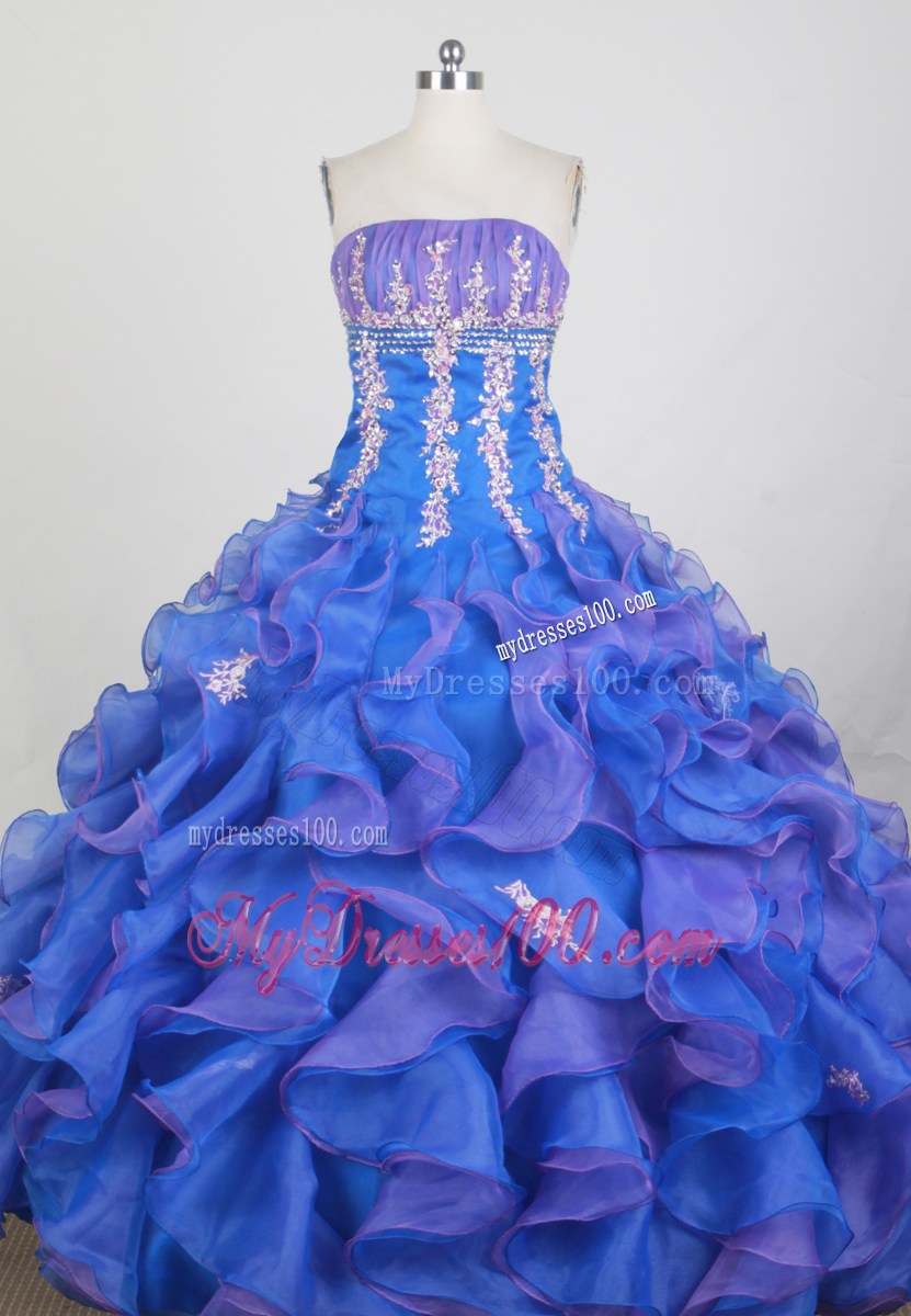 Two-toned Blue Ruffles Quinceanera Gown with Appliques