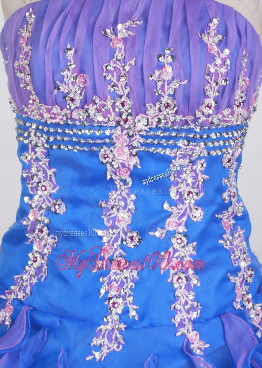Two-toned Blue Ruffles Quinceanera Gown with Appliques