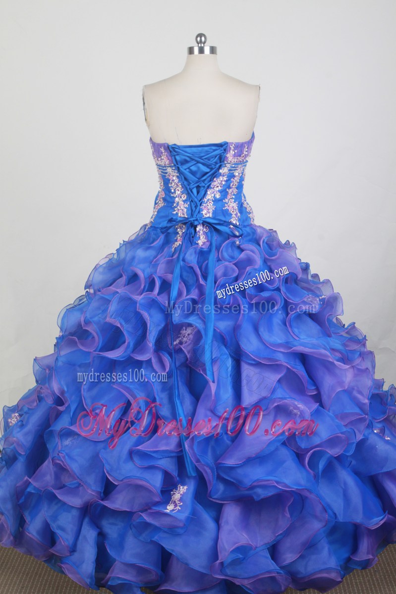 Two-toned Blue Ruffles Quinceanera Gown with Appliques