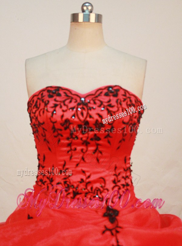 Affordable Red Strapless Floor-length Embroidery Sweet 15 Dress