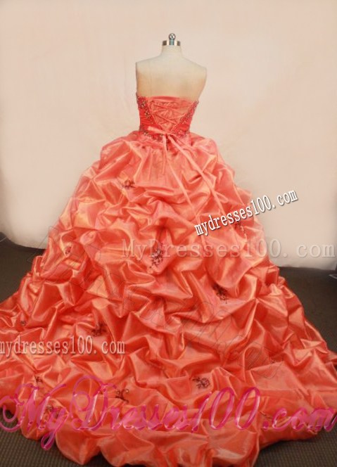 Beaded Appliques Pick-ups Two-toned Orange Quinceanera