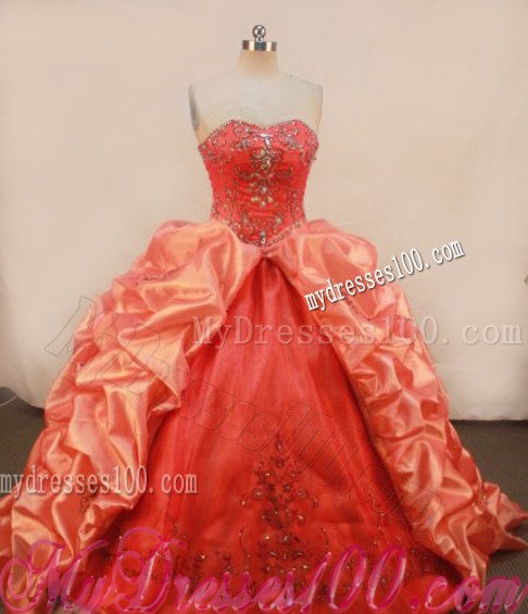 Beaded Appliques Pick-ups Two-toned Orange Quinceanera