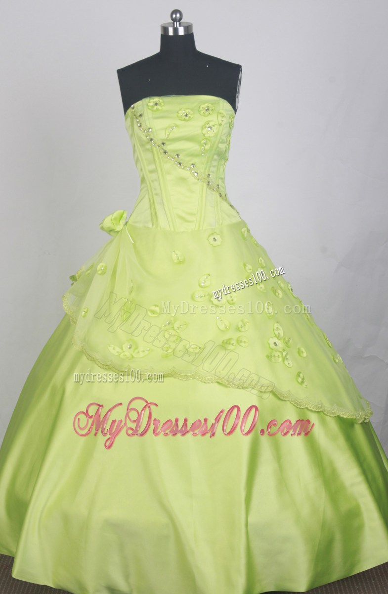 Beaded and Appliqued Dress for Quinceanera inYellow Green