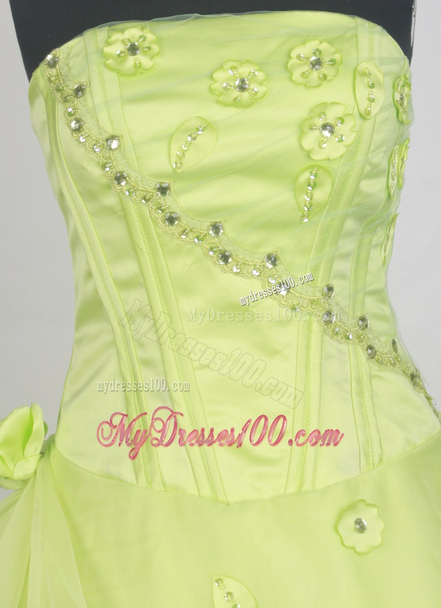 Beaded and Appliqued Dress for Quinceanera inYellow Green