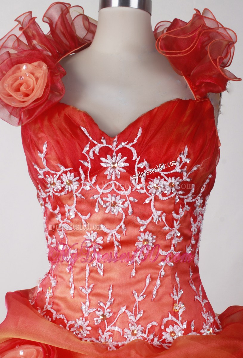 Flowers Halter Embroidery and Layers Red Quinceanera Dress