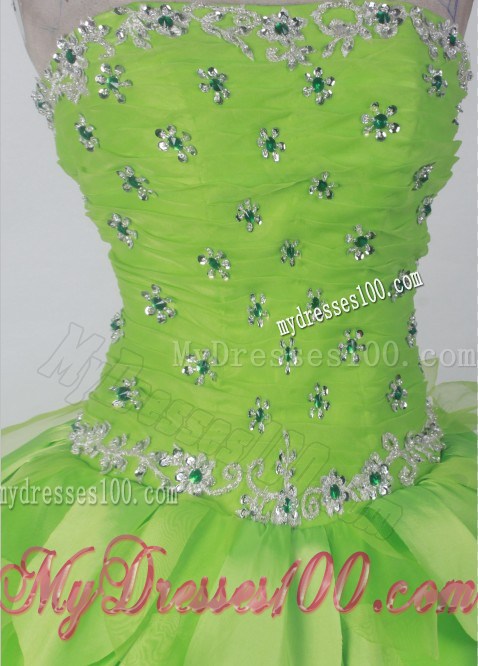 Spring Green Quinceanera Dresses 16 with Flower-Like Beading and Layered Petals