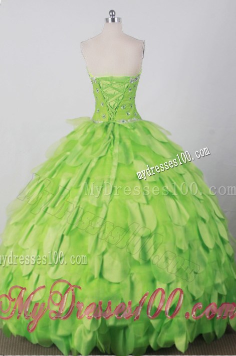 Spring Green Quinceanera Dresses 16 with Flower-Like Beading and Layered Petals