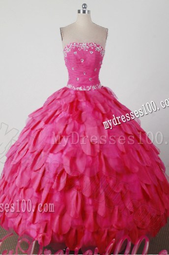 Beaded and Ruched Bodice Hot Pink Dresses 16 with Petal Layers