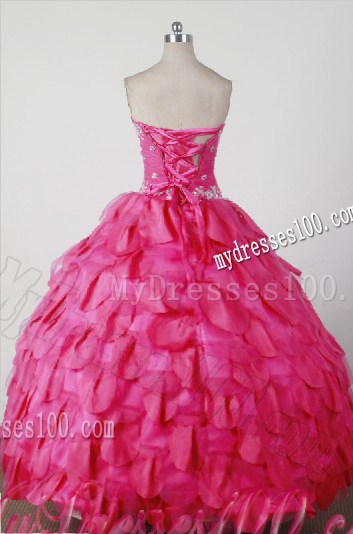 Beaded and Ruched Bodice Hot Pink Dresses 16 with Petal Layers