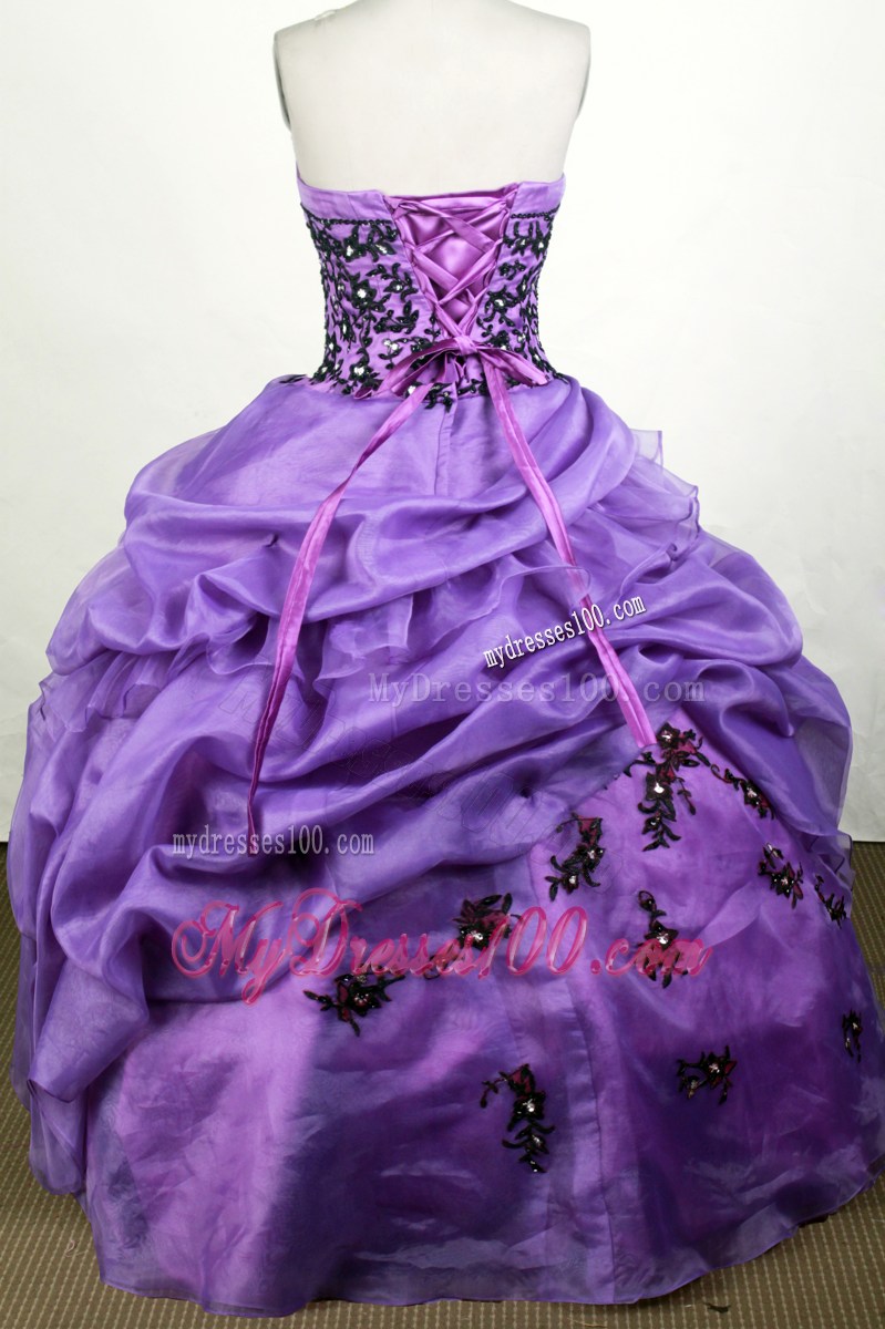 Showy Purple Strapless Appliques Ball Gown Quinceanera Dress