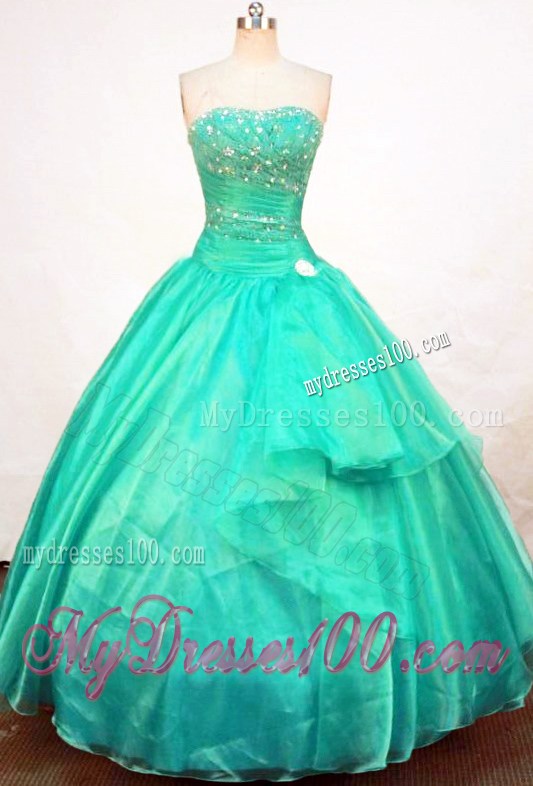 A-line Strapless Floor-length Quinceanera Gown with Flowers
