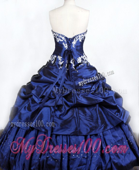Blue Ball Gown Strapless Lace Up Sweet 15 Dresswith Pick-ups