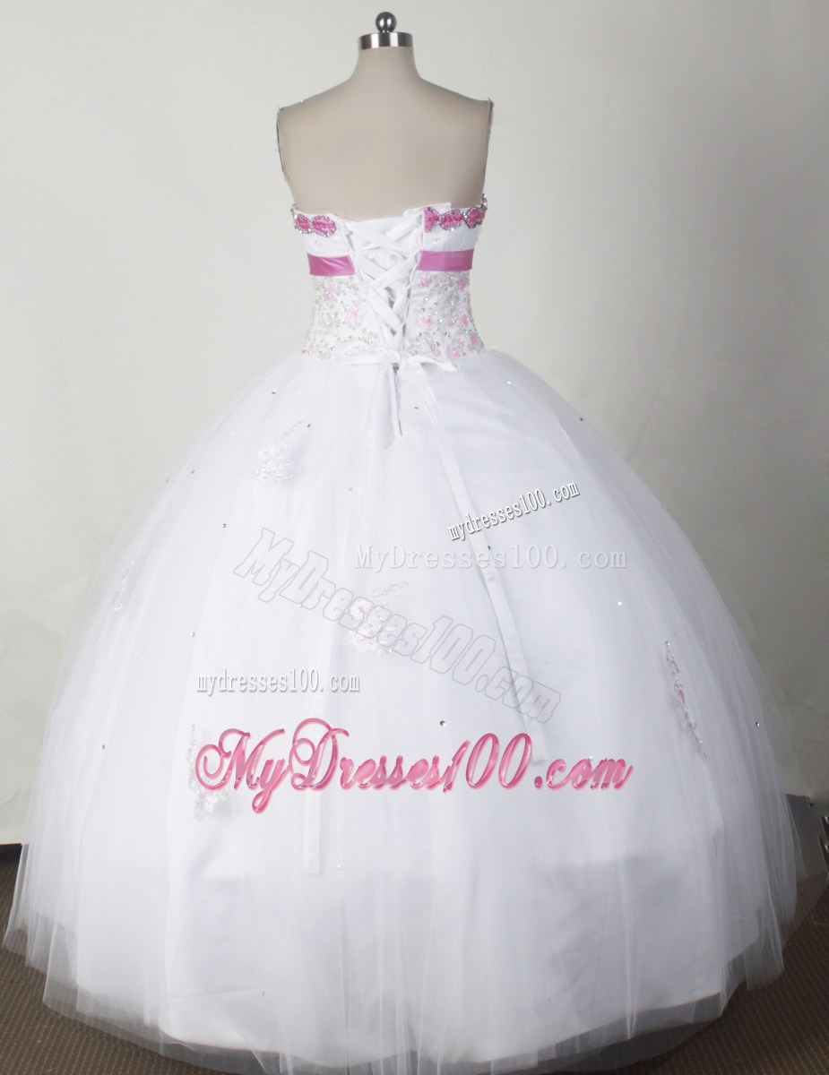 Beautiful Strapless Beaded White Quinceanera with Lace Jacket