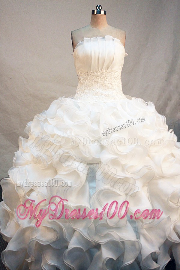 Beautiful Strapless White Quinceanera Dress with Ruffled Layers