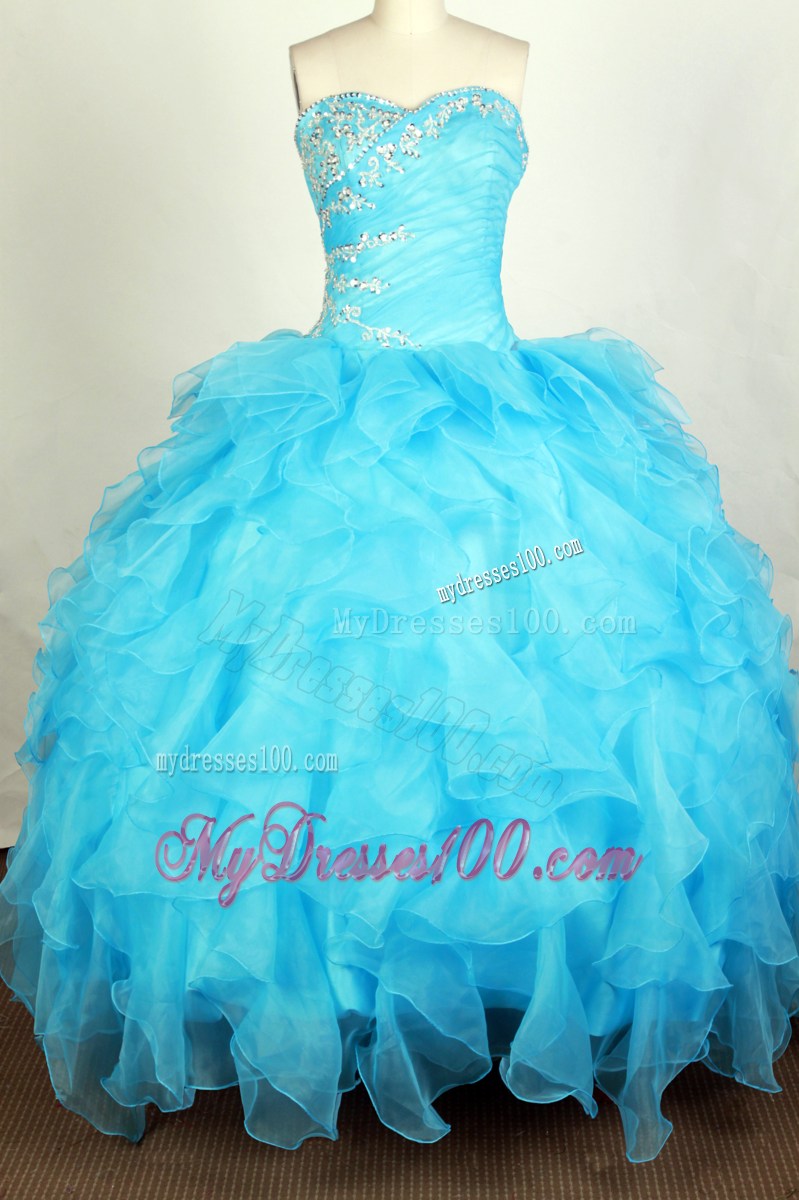 Aqua Sweetheart Ruffles Layered Organza Quinceanera Gown