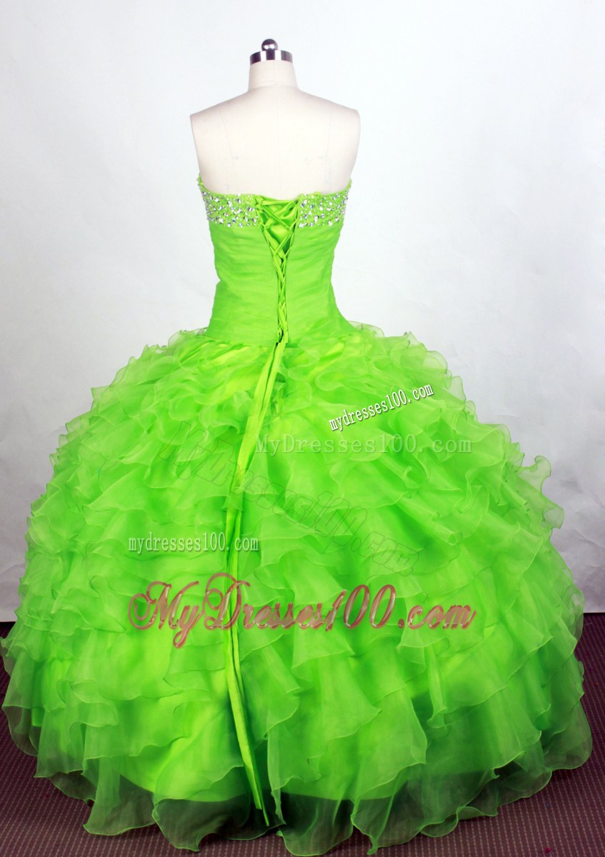 2013 Spring Sweetheart Beading Ruffles Spring Green Quinceanera Dress