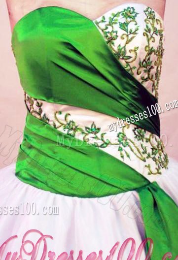 Beautiful White and Green Sweetheart Floor-length Quinceanera Gown