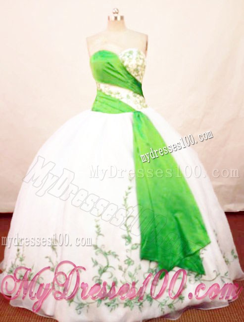 Beautiful White and Green Sweetheart Floor-length Quinceanera Gown