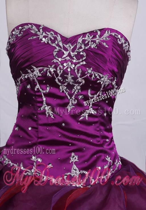 Beautiful Appliques Sweetheart Purple Layered Quinceanera Dress