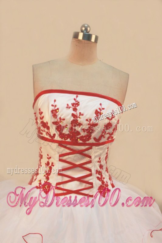 White Dresses 16 with Red Appliques and Ruffled Layers in Red Frill