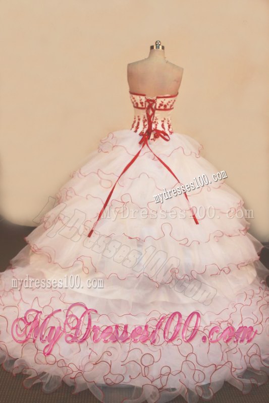 White Dresses 16 with Red Appliques and Ruffled Layers in Red Frill