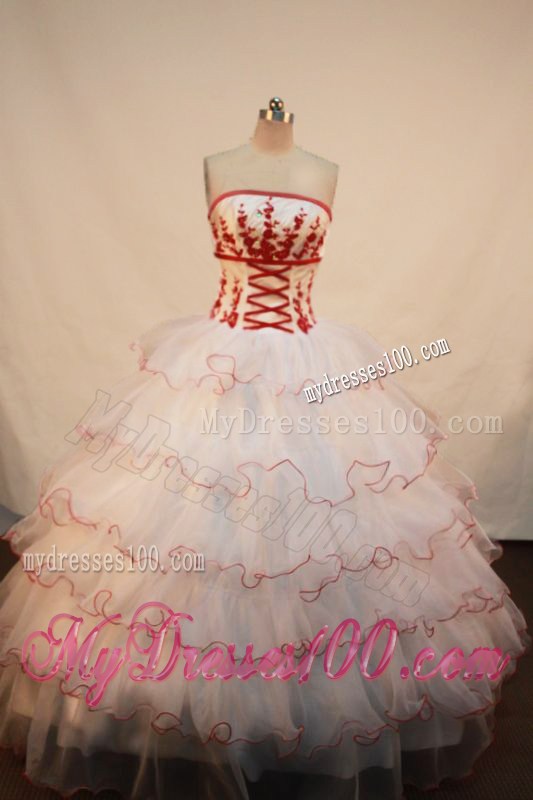 White Dresses 16 with Red Appliques and Ruffled Layers in Red Frill