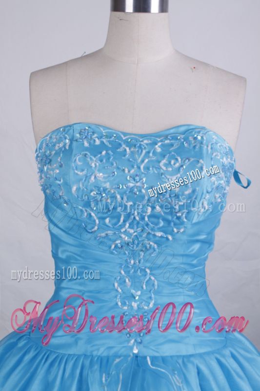 Fashionable Appliques Decorate Sweetheart Blue Quinceanera Dress