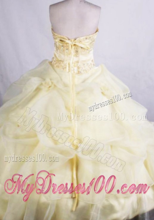 Beaded Sweetheart and Waist Pick-ups Light Yellow Dresses 16