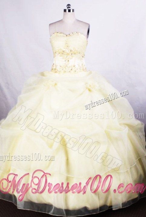 Beaded Sweetheart and Waist Pick-ups Light Yellow Dresses 16