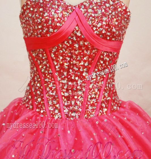 Pretty Hot Pink Puffy Corset Back Paillette Dress for Quince