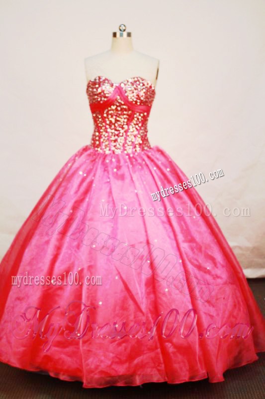 Pretty Hot Pink Puffy Corset Back Paillette Dress for Quince