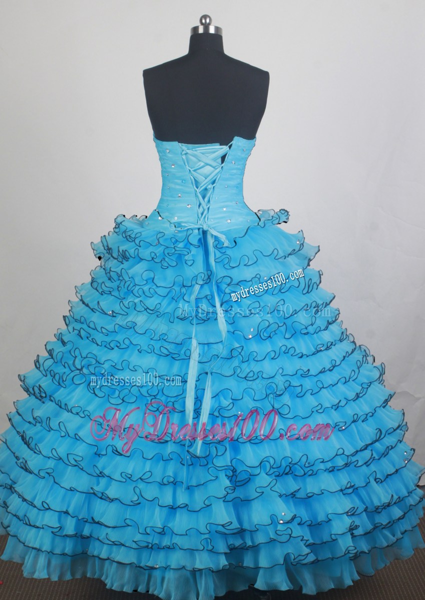 Beautiful Beaded Aqua Blue Quinceanera Dress with Frilly Layers
