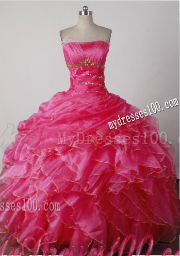 Glamorous Ruffled and Beaded Dress for Quinceanera in Hot Pink