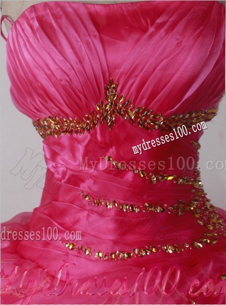 Glamorous Ruffled and Beaded Dress for Quinceanera in Hot Pink