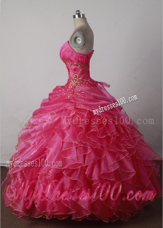 Glamorous Ruffled and Beaded Dress for Quinceanera in Hot Pink