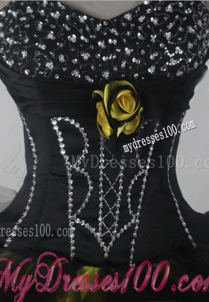 Yellow and Black Ball Gown Ruffled and Beaded Quinceanera Dresses